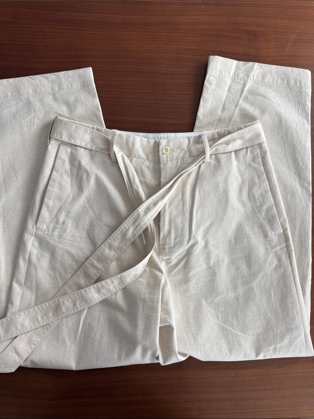 Zara Men's Cream Cotton Blend Casual Pants with Belt